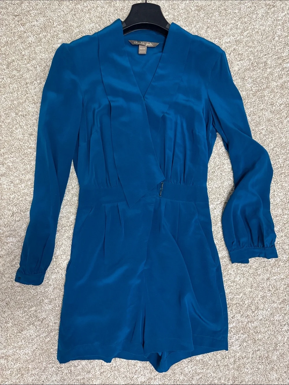 Kobi Halperin Bright Teal Silk Surplice Romper - Picture 7 of 7
